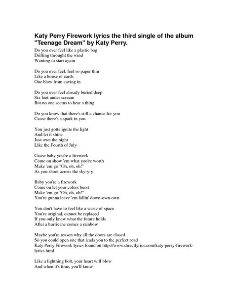 katy-perry-firework-lyrics-the-third-single-of-the-album | Firework ...