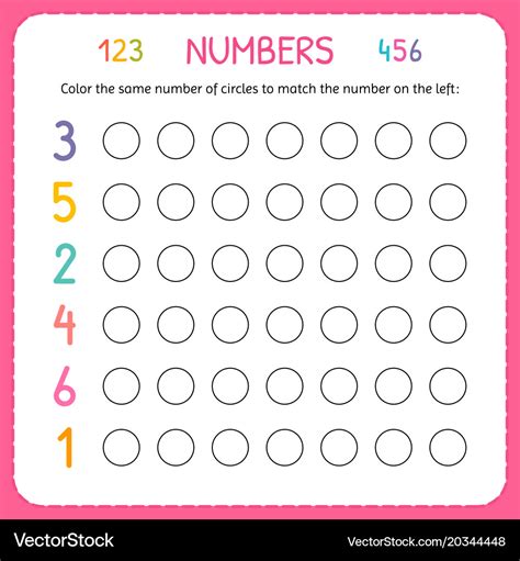 Numbers for kids worksheet for kindergarten and Vector Image