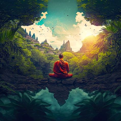 Premium AI Image | AI illustration of a Buddhist monk meditating in the forest