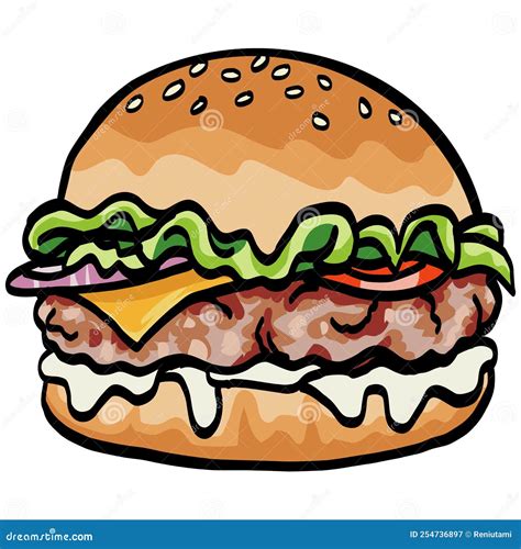 Burger Drawing Hand Drawn Illustration Sketch Doodle Art Design Template Icon Vector ...