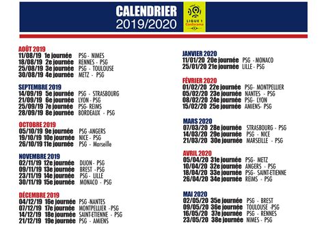 Calendrier Ligue 1 2019 2020 Les Titis Du Psg