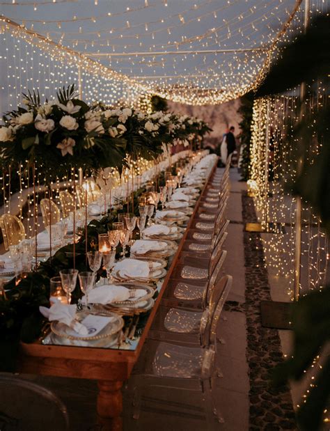 A Magical Santorini Wedding with Fairy Lights + Tropical Florals ...