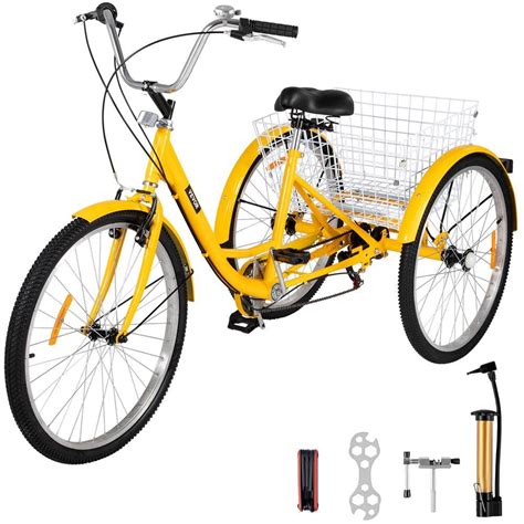 VEVOR 26 in. Adult Tricycle 7 Speed Three Wheel Bikes Adult Trike with ...