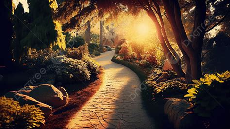 Park Sunset Path Background, Park, Sunset, Path Background Image And ...