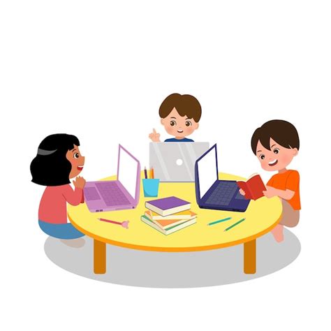 Premium Vector | School study group activity. Elementary children doing ...