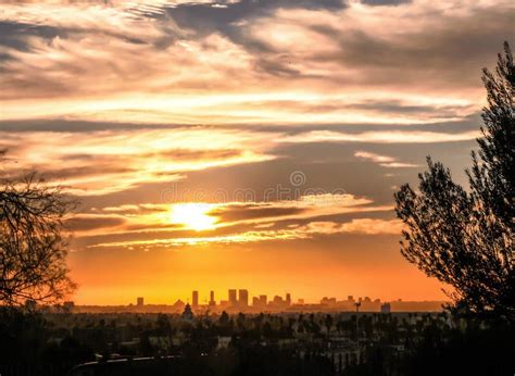 Los Angeles Skyline at Sunset Stock Photo - Image of california ...