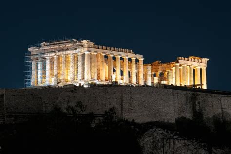 Parthenon Temple on Acropolis Hill at Night, Athens, Greece Stock Image - Image of hill ...