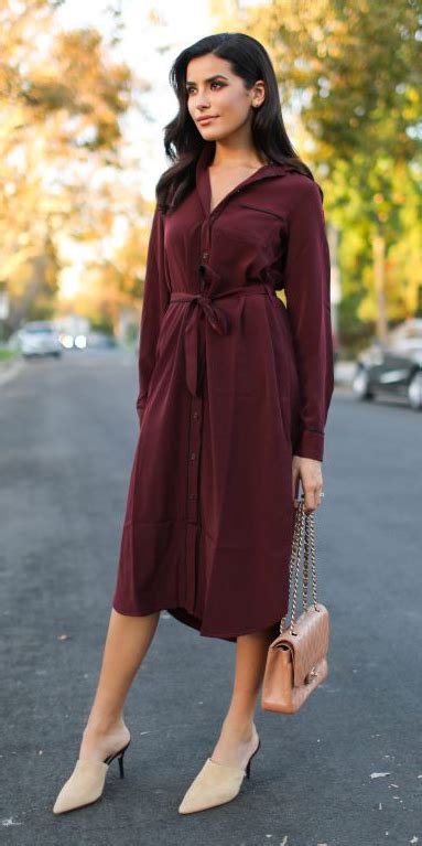 Burgundy shirt dresses | HOWTOWEAR Fashion