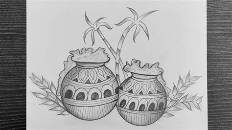 Pongal Drawing Easy // Beautiful Pongal Drawing // Pongal Pot Drawing ...