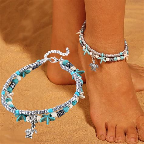 Bohemia Turquoise Starfish Anklets For Women Owl Turtle Tree Elephant ...