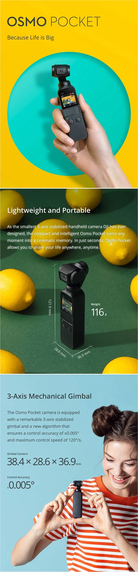 DJI Osmo Pocket 3-Axis Stabilized Handheld Camera HD 4K 60fps 80 Degree FPV Gimbal Smartphone 15 ...