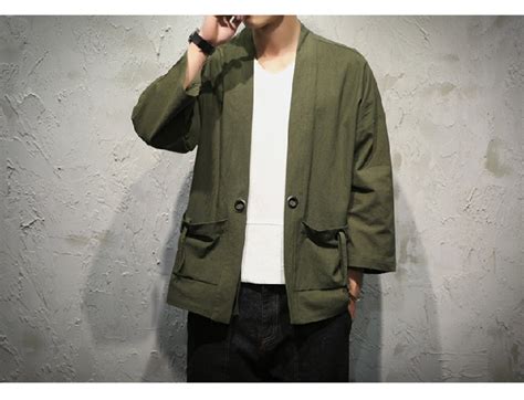 Japan Style Kimono Jacket Men 100% Cotton&Linen Loose Mens Jackets Plus Size 3/4 Sleeve Open ...