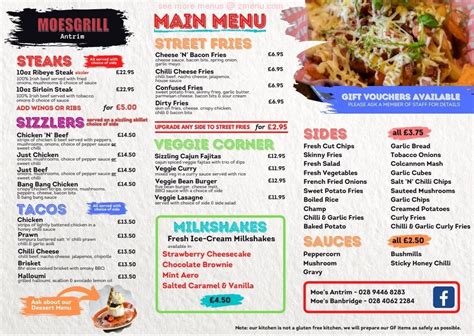 Menu at Moes, Antrim, 23 High Street