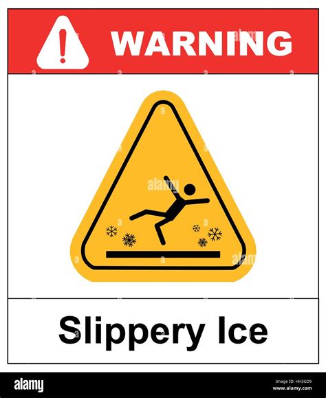 Caution watch for ice vector sign. Slippery Ice Warning sticker label for winter outdoors ...