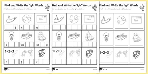 Find and Write the igh Words Differentiated Worksheet Pack