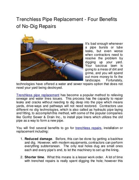 Trenchless pipe replacement four benefits of no-dig repairs