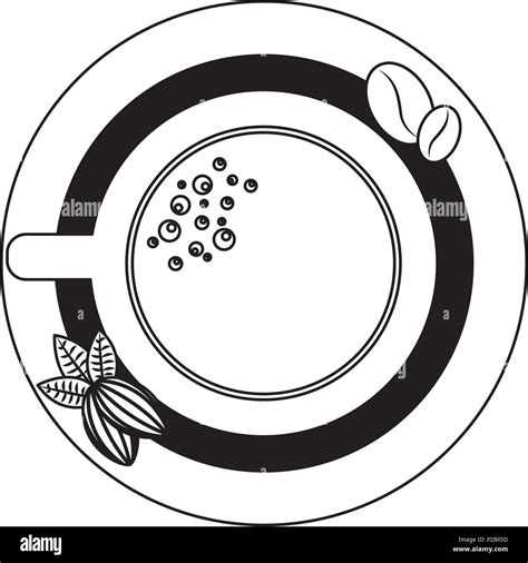 top view coffee cup and bean nuts cocoa on saucer vector illustration outline Stock Vector Image ...