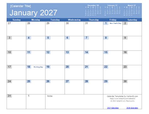 2027 Calendar Templates and Images