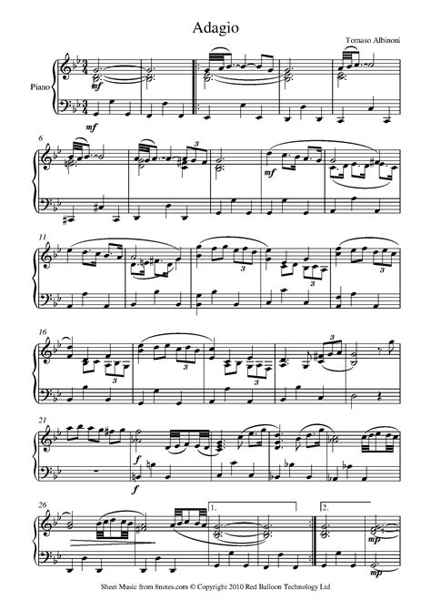 Albinoni - Adagio Sheet music for Piano - 8notes.com