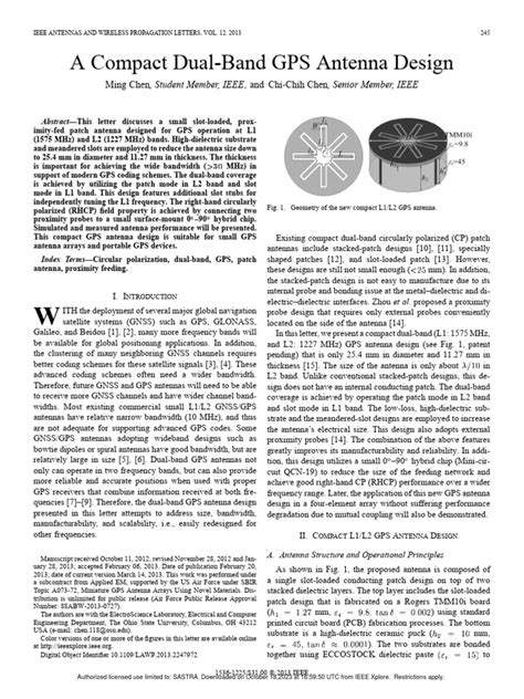 A Compact Dual-Band GPS Antenna Design | PDF | Antenna (Radio) | Global Positioning System