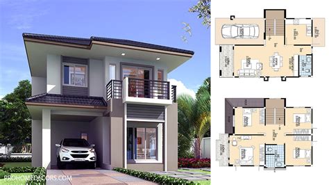 Small House Plans 7.5x10.3 meter with 4 Bedrooms - House Design 3D