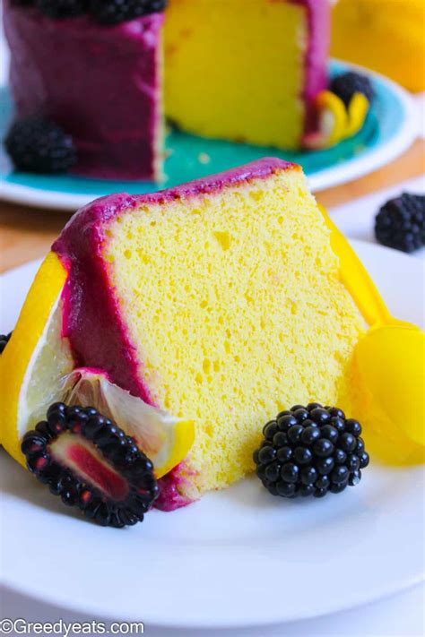 Lemon Chiffon Cake Recipe (with Blackberry Glaze) - Greedy Eats