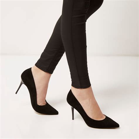 River Island Black Suede Pointed Mid Heel Court Shoes - Lyst