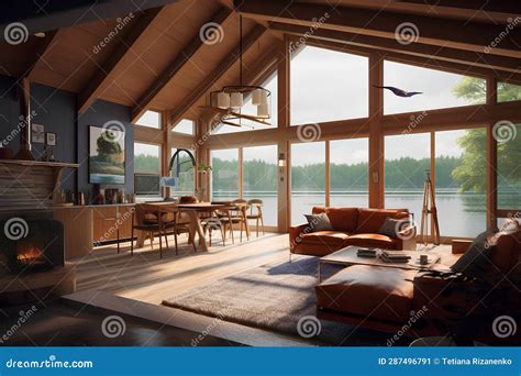 Modern lake house interior stock illustration. Illustration of style ...