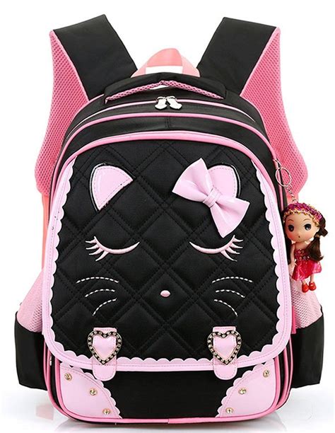 Cute Cat Face Bow Diamond Bling Waterproof Pink School Backpack Girls ...