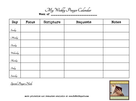 Prayer Calendar Template