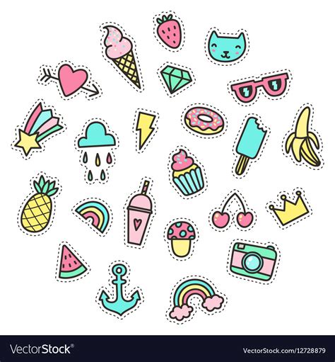 Cute funny small objects food symbols etc Vector Image