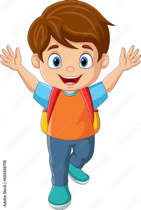 Premium Vector Cartoon Happy School Boy Waving Hand - vrogue.co