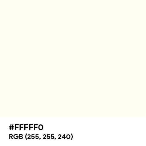 Ivory color hex code is #FFFFF0