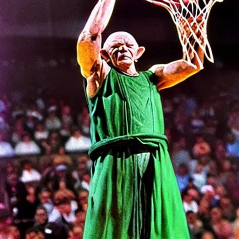 master yoda scores a slam dunk in an nba basketball | Stable Diffusion ...