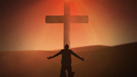 Silhouette Of Man Praying Under The Cross At Sunset/sunsrise Stock Footage Video 4284965 ...