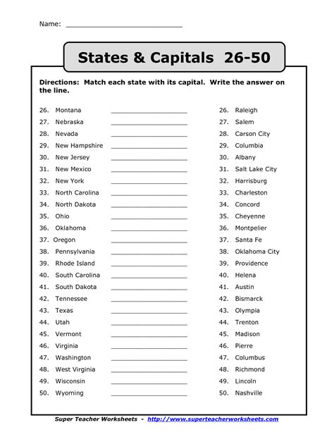 Free Printable States And Capitals Worksheets