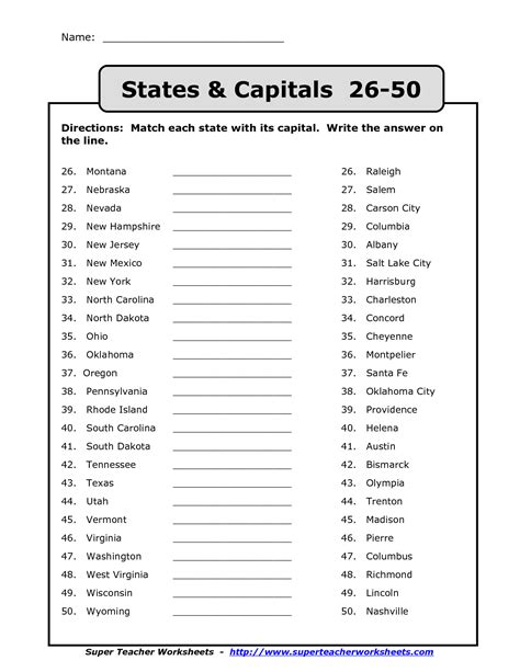 States And Capitals Chart