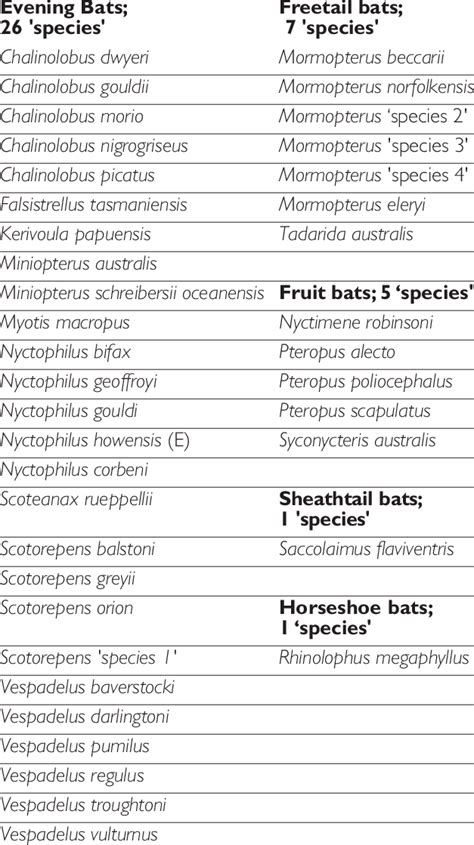 Bat species recorded in NSW | Download Table