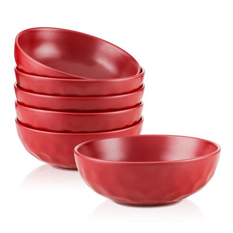 Red Ceramic Pasta Bowls Set, 32 Ounce Soup Bowls, Set of 6, Large Salad ...