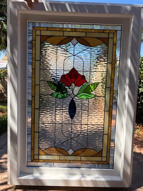 Insulated and pre-installed in vinyl frame! Victorian Rose #2 Style Stained Glass Window ...