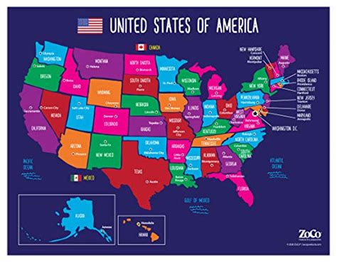 Map of USA States and Capitals Poster - Colorful United States Map for ...