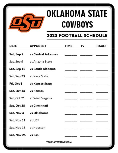 Printable 2023 Oklahoma State Cowboys Football Schedule