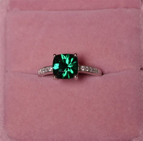 Emerald Ring Gemstone Engagement Ring Sterling Silver 925 - Etsy