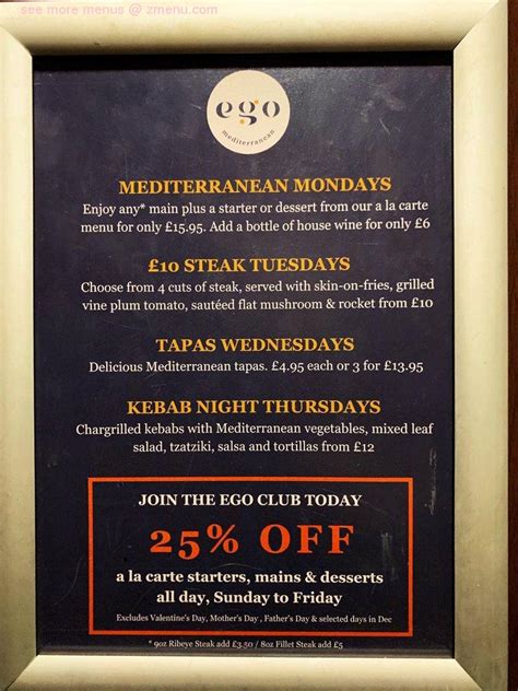 Menu at Ego Mediterranean Restaurant & Bar, Sheffield, Sheffield, 88 Surrey St