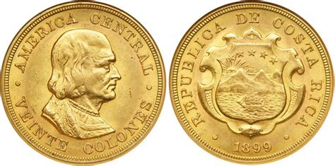 Moneda 20 Colon Costa Rica Oro 1899 Cristóbal Colón (1451 - 1506 ...