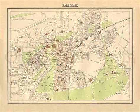 Harrogate 1895 Antique Map of Harrogate Town and Spa Canvas Print Choice of 2 Sizes PRINT FREE ...