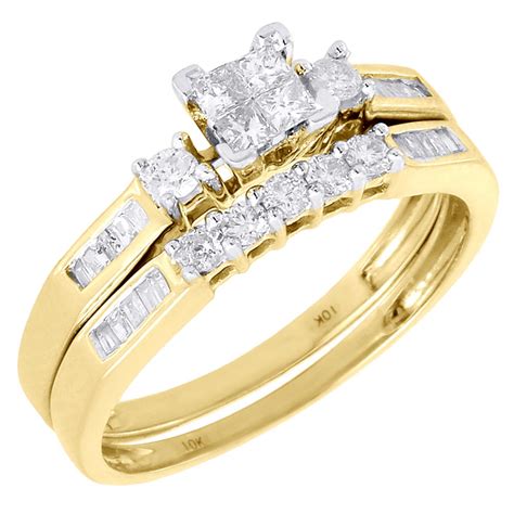 Jewelry For Less - Ladies 10K Yellow Gold Diamond Engagement Ring Princess Wedding Band Bridal ...