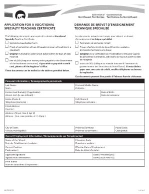 Fillable Online Application for a Vocational Specialty Teaching ...