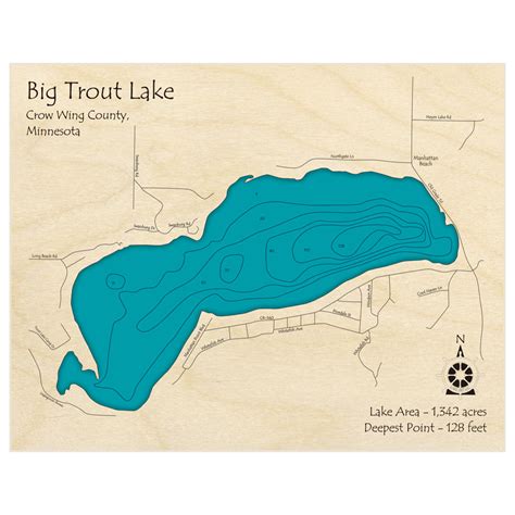 Big Trout Lake 3D Custom Wood Map – Lake Art LLC