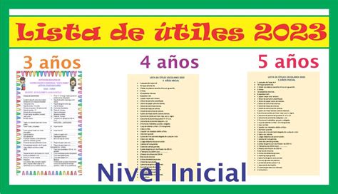 LISTA DE ÚTILES ESCOLARES 2023 PARA NIÑOS DE 3, 4 Y 5 AÑOS- NIVEL INICIAL - Maestras de Inicial